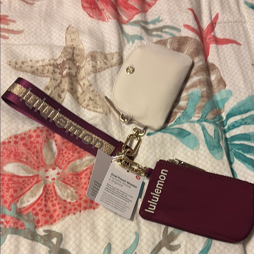 lululemon athletica Burgundy, Gold, and White Key & Card Holder Set